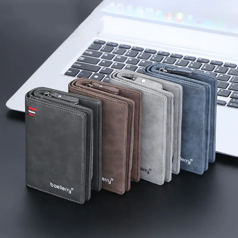 New Men Leather Coin Wallet Short Zipper Multi-card Cardholder Fashion Purse Male Business Vintage Large Capacity Wallets Purses