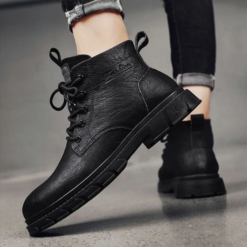 

2026 New British Style Men's Short Boots,fashionable Men's Shoes Workwear Boots High Top Leather Shoes for Men Botas Para Hombre