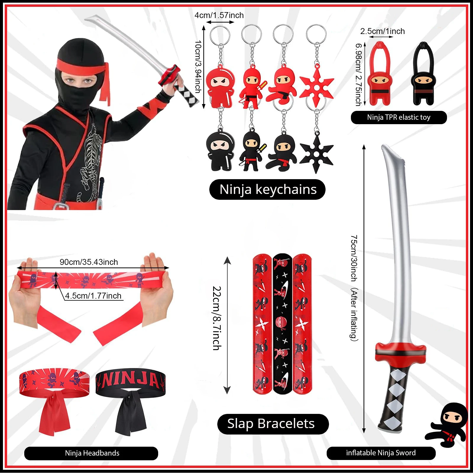 1-20sets Ninja Party Favors Karate Kids Headband Slap Bracelet Inflatable Sword Ninja Theme Birthday Gift Goodie Bags Stuffer view 6