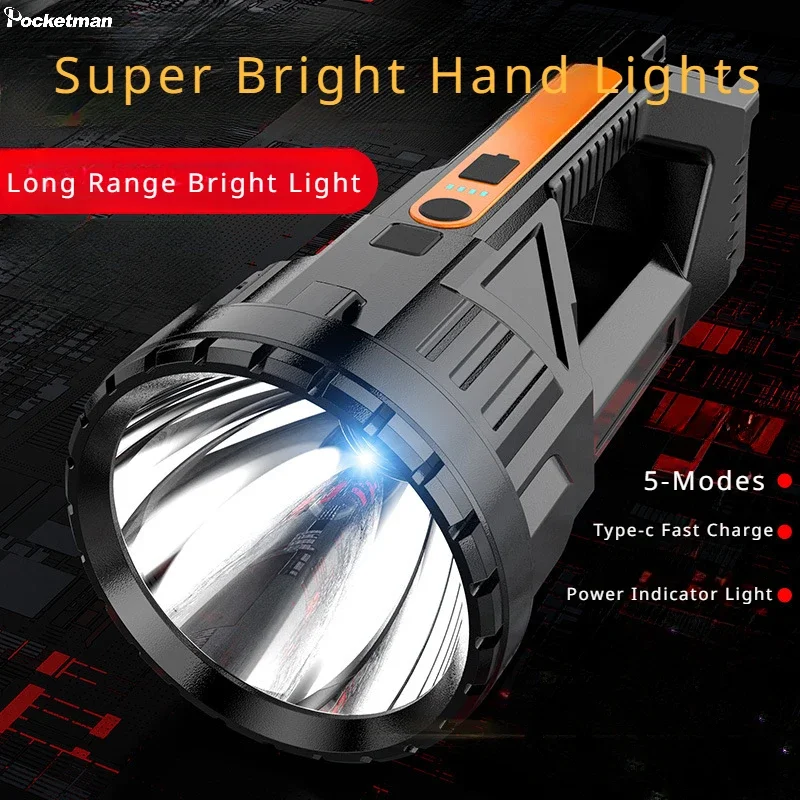 

Most Powerful LED Flashlight USB Rechargeable Searchlight High Power Work Light Camping Lantern Torch with Built-in Battery
