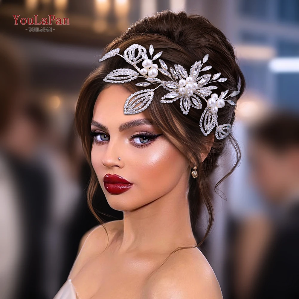 

YouLaPan Pearl Flowers Tiara Wedding Headband Elegant Women Hair Ornaments Bridal Hair Accessories Bride Crown Headband HP445