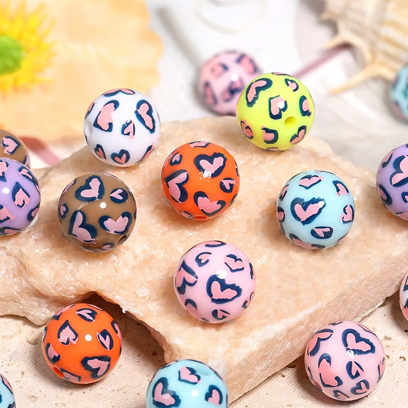 Fresh New Colorful Love Heart Leopard Round Gumball Jewelry Beads 16mm 100pcs Fit Bracelet Necklace Earring Ornament Accessories