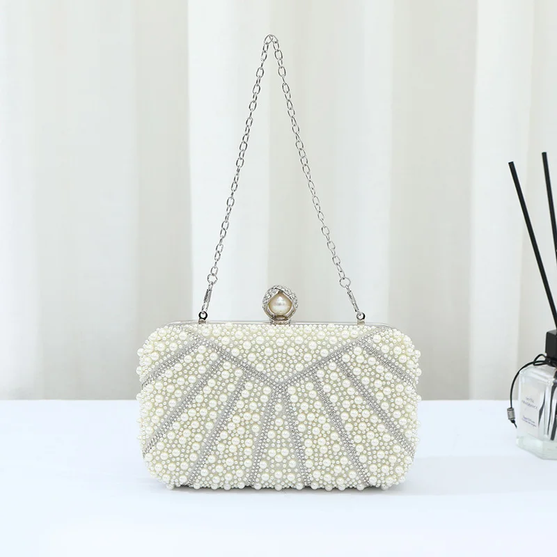 

Women Pearl Evening Bag Fashion Simple Female Chain Handbag Glitter Rhinestones Ladies Wedding Party Dress Banquet Clutch Bags
