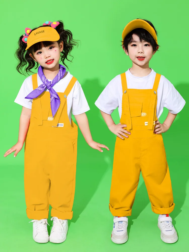 Kinder Hip-Hop-Latzhose, bunte Patchwork-Latzhose, Candy-Farben-Overall für Jungen und Mädchen, Street-Dance-Strampler, Kinder-Streetwear – Detail 11