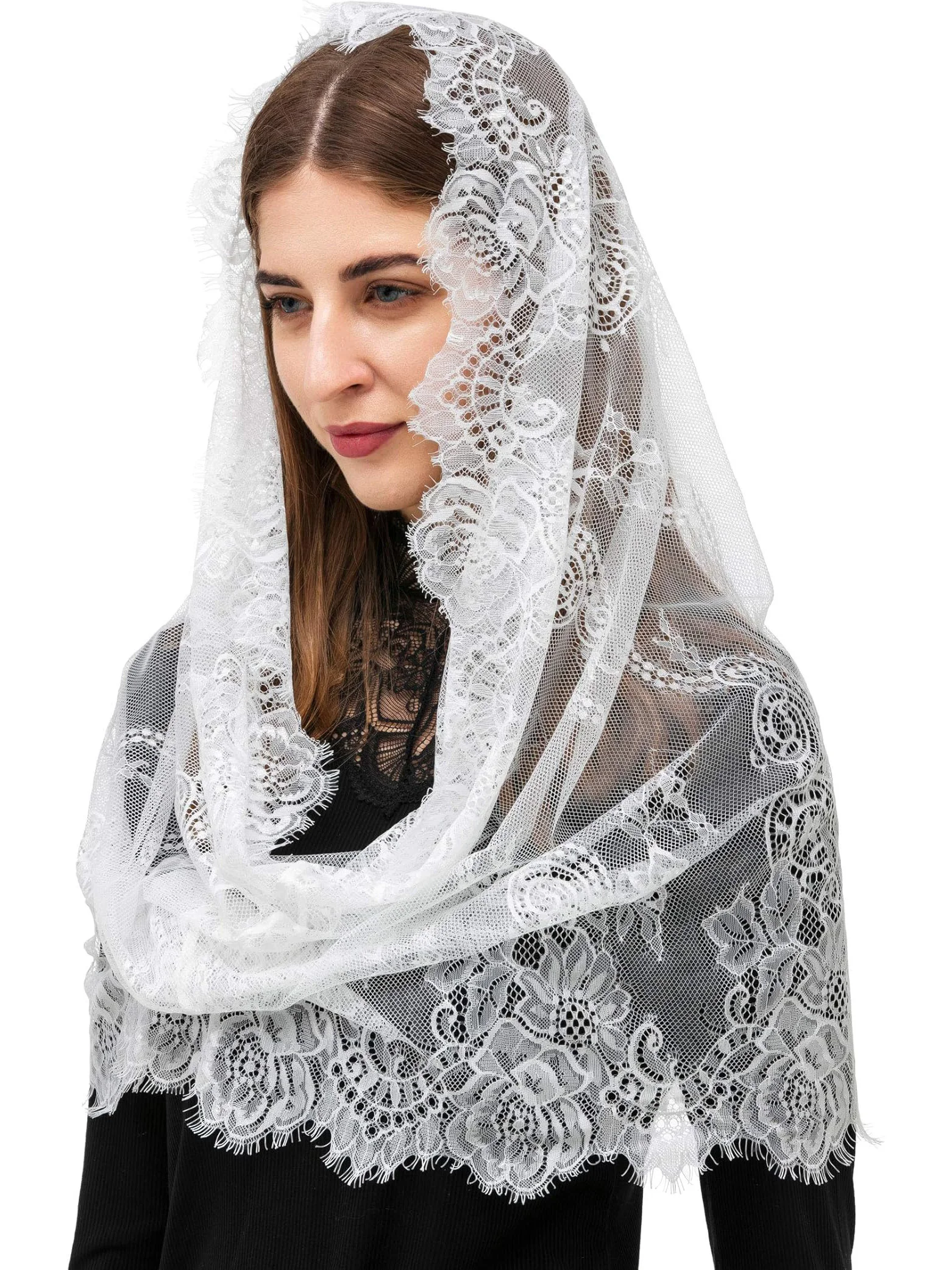 Black Lace Veil Spanish Style Lace Traditional Vintage Inspired Infinity Shape Mantilla Veil Latin Mass Head Covering