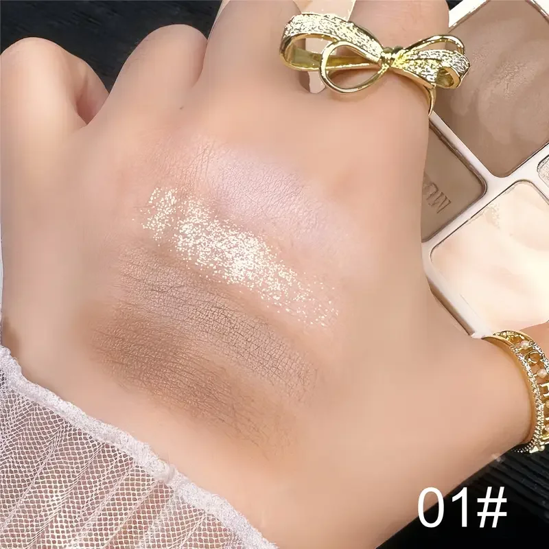 Four-color Highlighter Powder Palette,Shimmer Brighten Face,Contouring Highlight Champagne Gold Bronzer Makeup