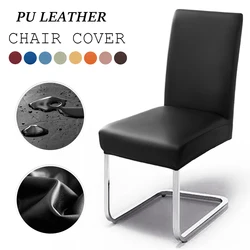 PU Leather Waterproof Chair Covers Stretch Chair Seat Cover Protector Dining Room Restaurant Kitchen Chair Case Solid Colors