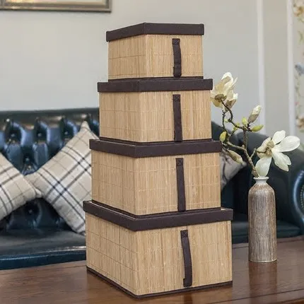 

Плетеная корзина для хранения из бамбука ручной работы с крышкой, коробка для хранения, корзина из ротанга, плетеная корзина для хранения.