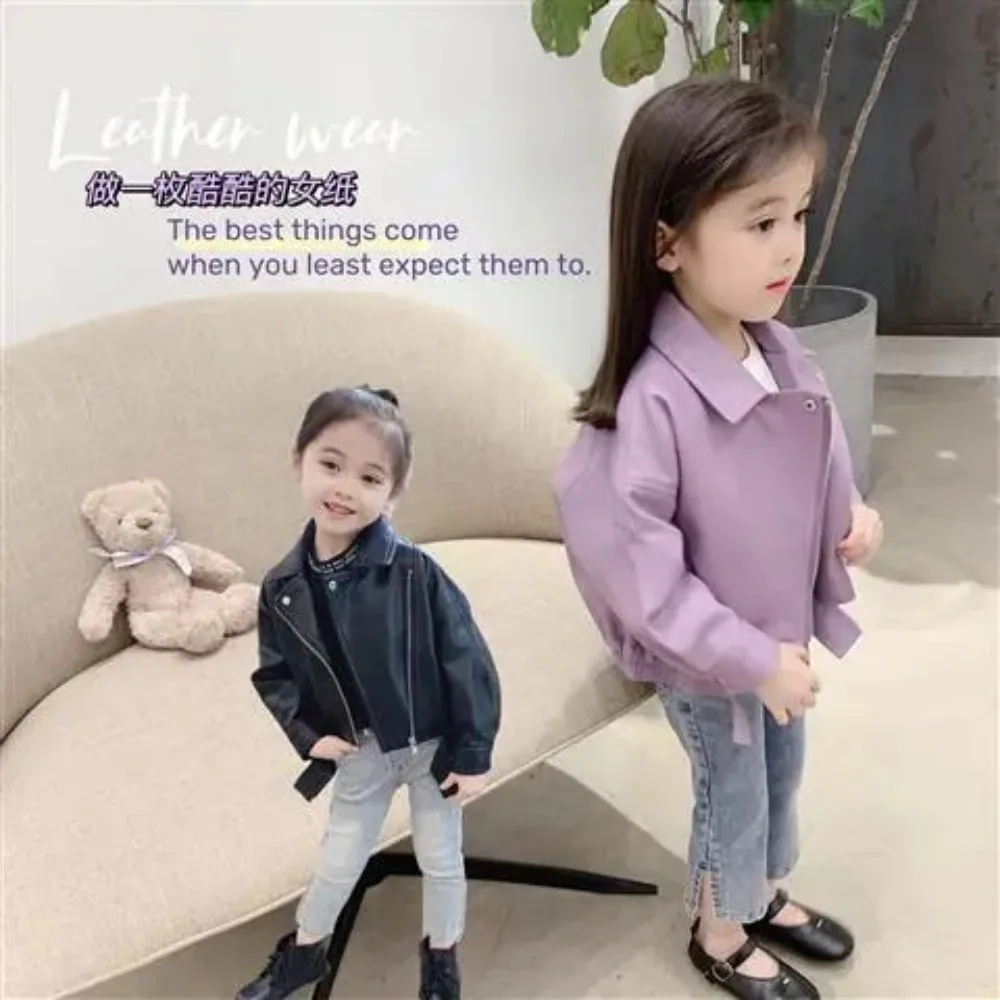 Giacca in pelle per bambina collezione primavera e autunno giacca in pelle per bambini tuta da moto per bambini cappotto in PU