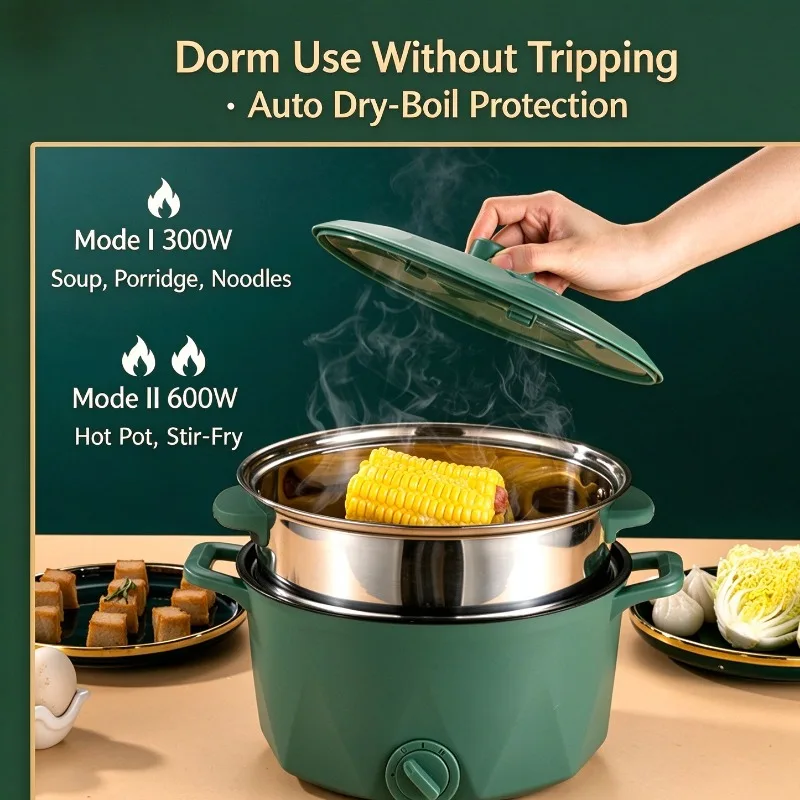 Multi-function Electric Cooking Pot Mini Hot Pot Noodle Cooker Skillet for Student Dorm Indoor Food Cooking