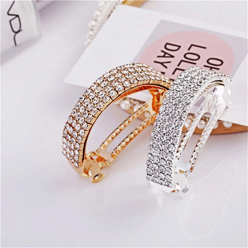 Fashion Metal Diamond Women Hairpin Shinnig Rhinestones Ponytail Holder Beauty Gilrs Gold Silver Headwear Hair Clips Barrettes