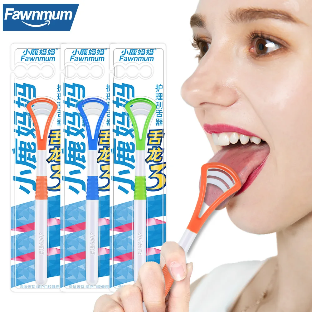 

Fawnmum 5 Colors Silicone Tongue Scraper Cleaning Brush For Adult Double-sided Fresh Breath Tongue Cleaner Oral Hygiene Tools