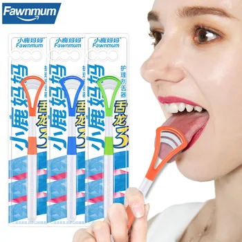 Fawnmum-rascador de lengua de silicona, cepillo de limpieza para adultos, limpiador de lengua de aliento fresco de doble cara, herramientas de higiene bucal, 5 colores