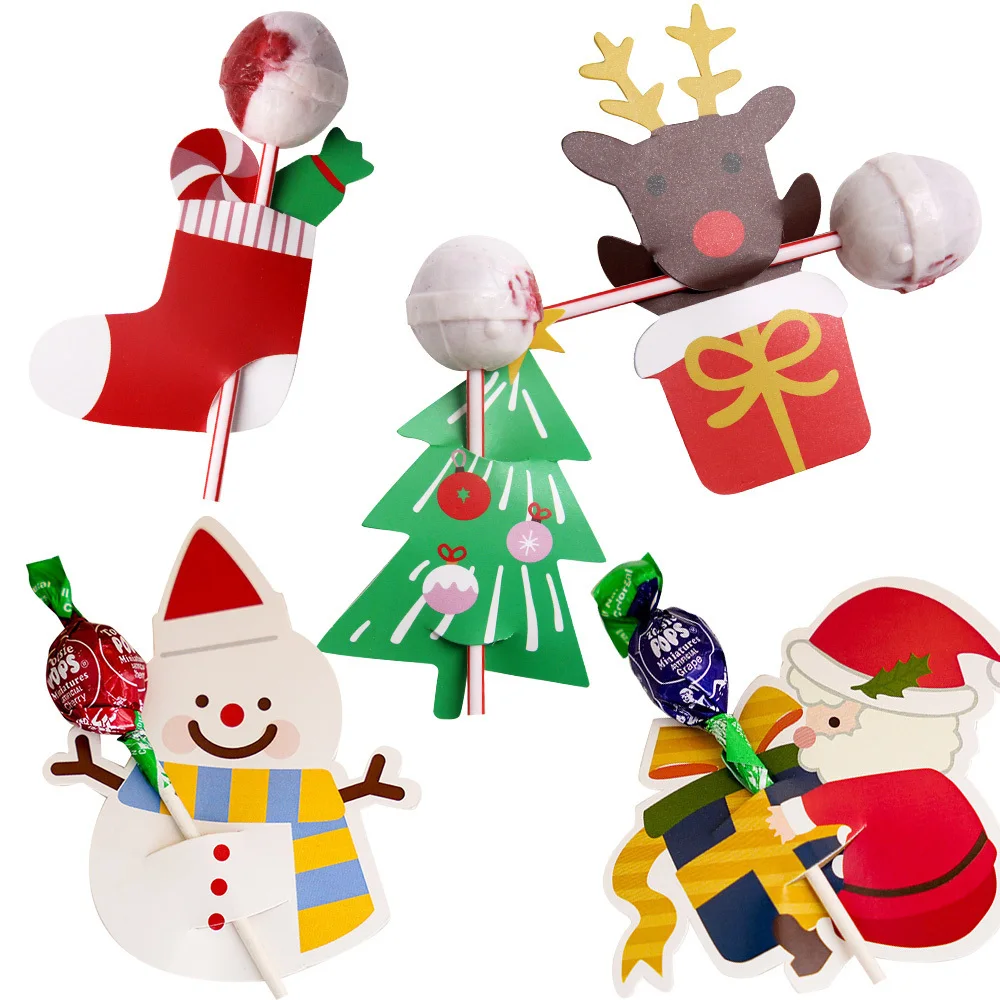 30PCS Christmas Lollipop Card Cartoon Snowman Santa Deer Lollipop Holder Card for Xmas Party Decorations Kids Gift Supplies