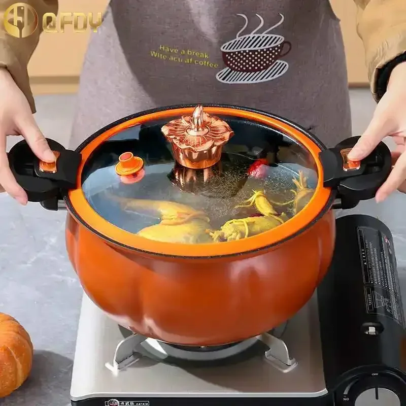Orange pumpkin Micro Pressure Pot 8L Multifunctional Large Capacity with Visible Lid and Steamed grid Induction cooker universal