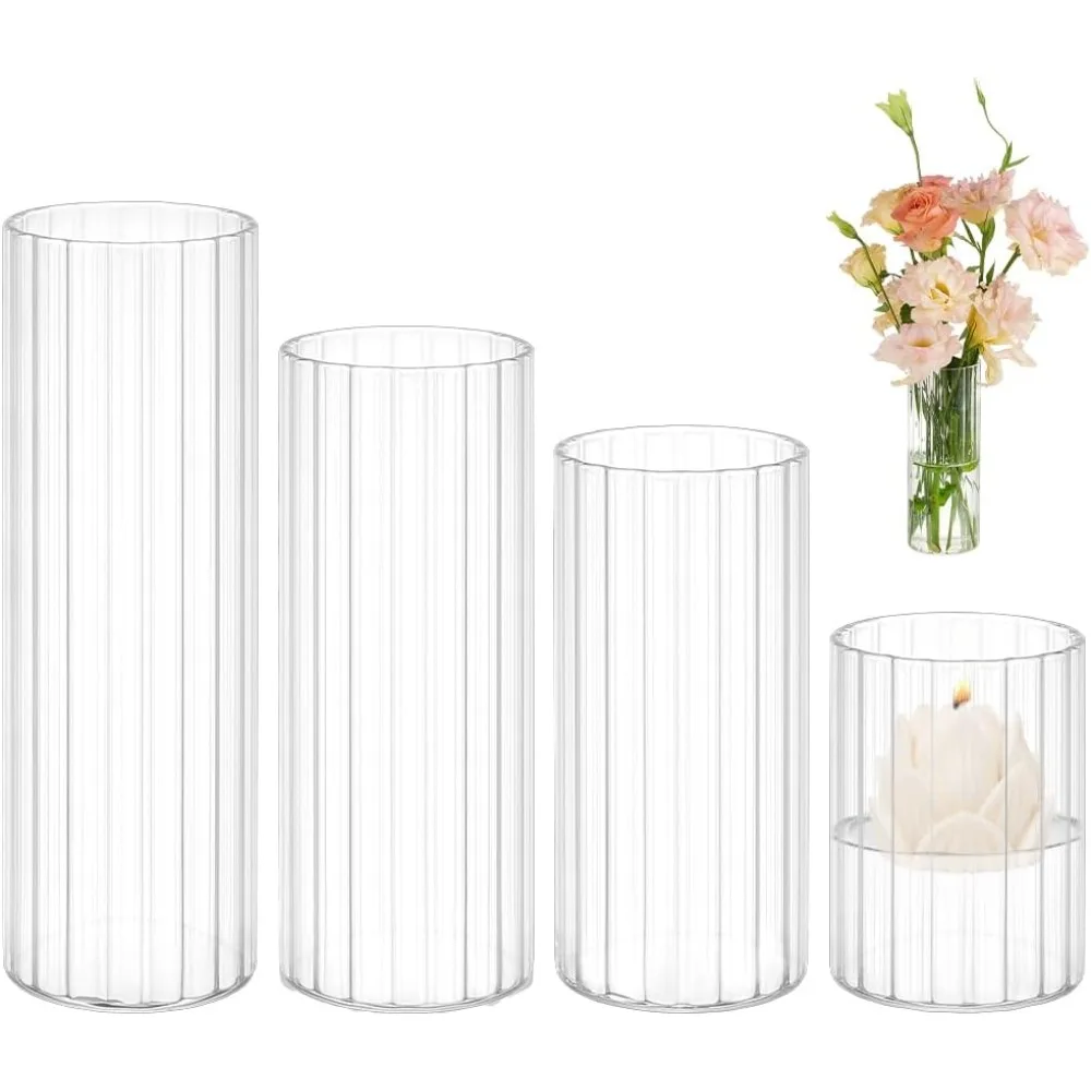 

4 Size Glass Cylinder Vases 3.5/5.5/6.7/7.8 Inch Clear Flower Vase for Centerpieces Glass Containers for Pillar Candle Floating