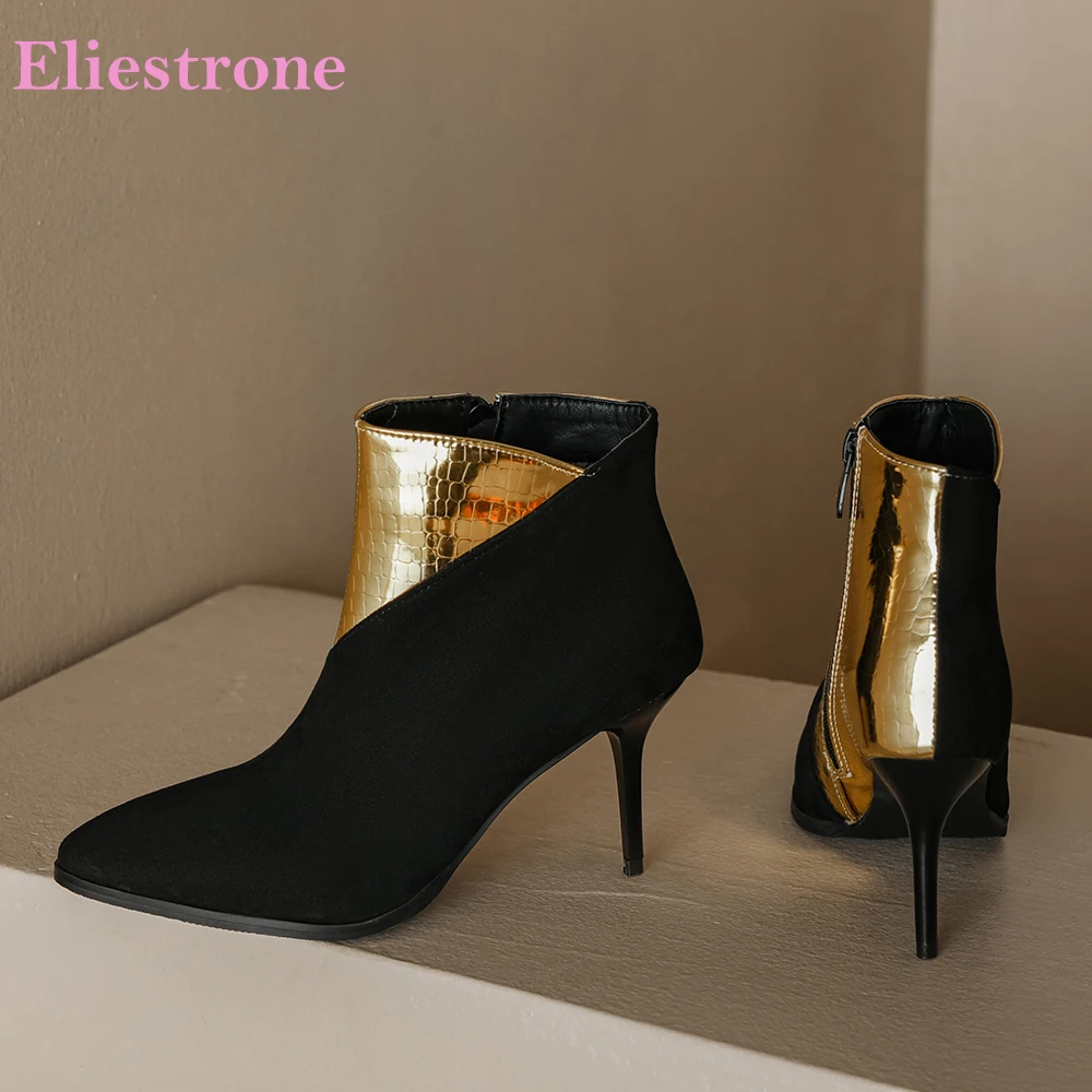 

2022 Winter Comfortable Gold Green Women Ankle Boots Hot Pointed Toe High Heel Lady Shoes Plus Small Big Size 32 12 43 46 48