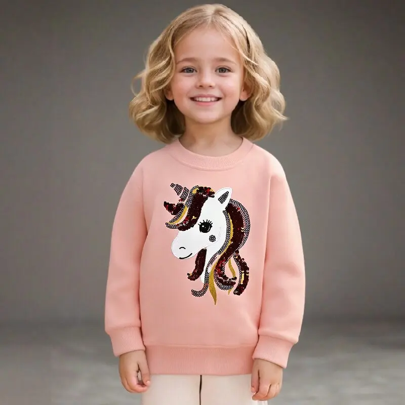 

Little maven, весенне-осенний пуловер с рисунком единорога и блестками, свитшот для девочек, детские костюмы, топы принцессы для маленьких девочек, спортивная одежда
