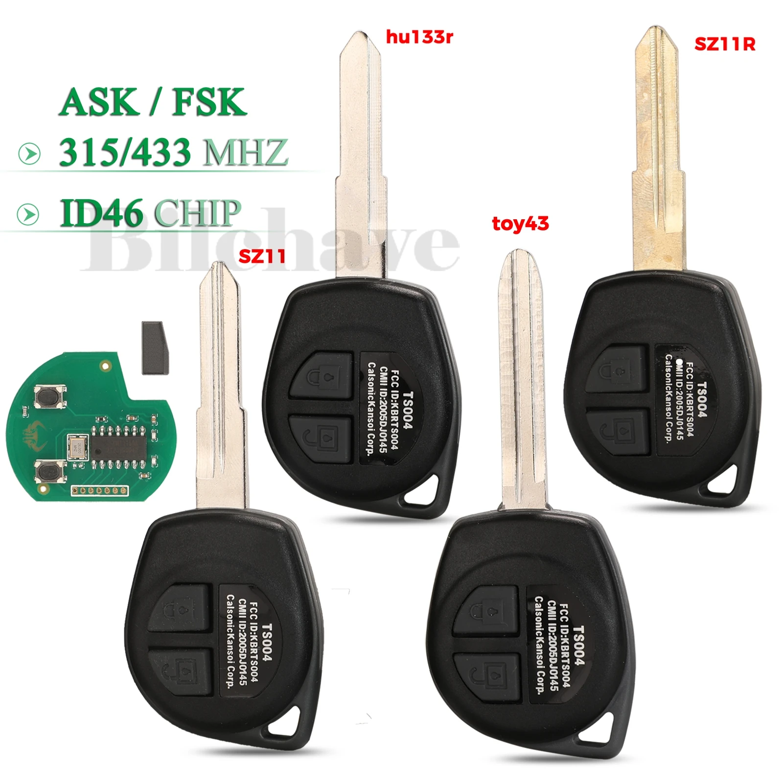 jingyuqin 315Mhz/434MHz ASK/FSK zdalny kluczyk samochodowy do SUZUKI SWIFT SX4 ALTO VITARA IGNIS JIMNY Splash ID46 Chip z ostrzem HU87