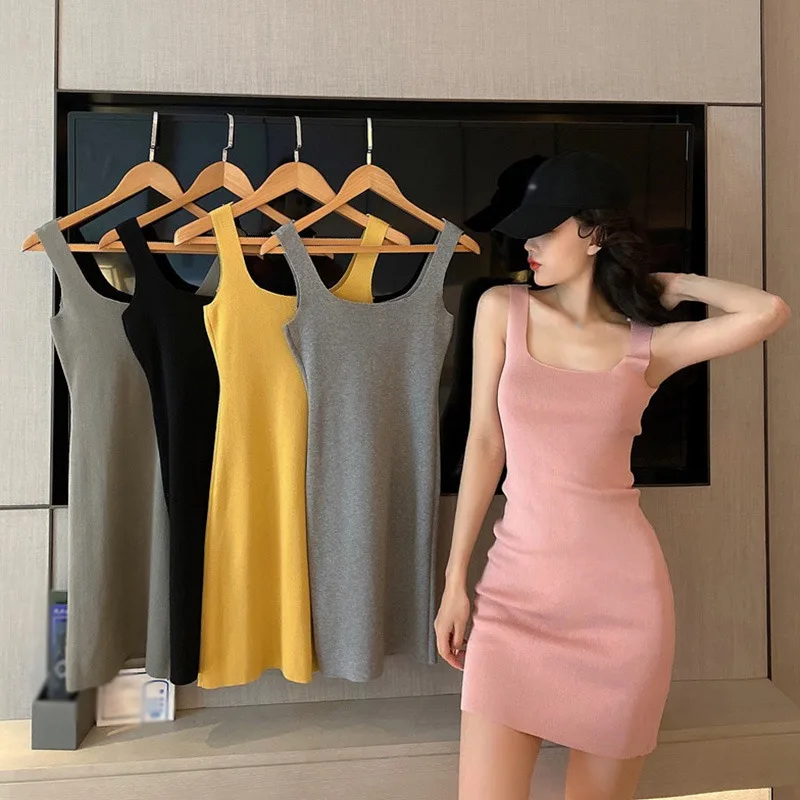 

Women's Camisole Dress Square Neck Solid Color Sleeveless Cocktail Beach Evening Party Slip Dress Sexy Slim Fit Casual Summer