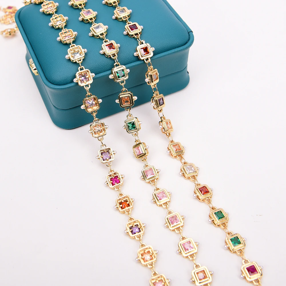 

APDGG 1 Meter Rainbow Mix Color Square Cubic Zircon Chain Vintage jewelry handmade accessories
