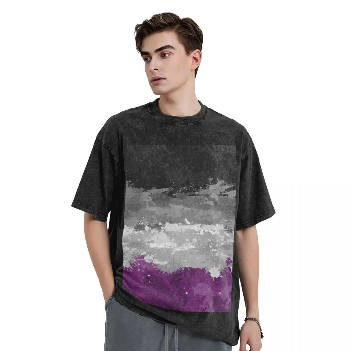 

Abstract Paint Splatter Asexual Pride Flag Pattern T-Shirt rapper graphic tees customs heavy weight t shirts for men