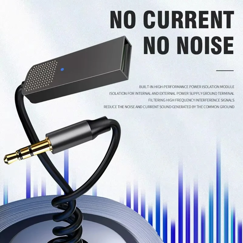 ABSQ-بلوتوث 5.2 استقبال الصوت ستيريو دونغل USB إلى 3.5 مللي متر AUX جاك سيارة لاسلكية يدوي لمجموعة السيارة مكبر الصوت