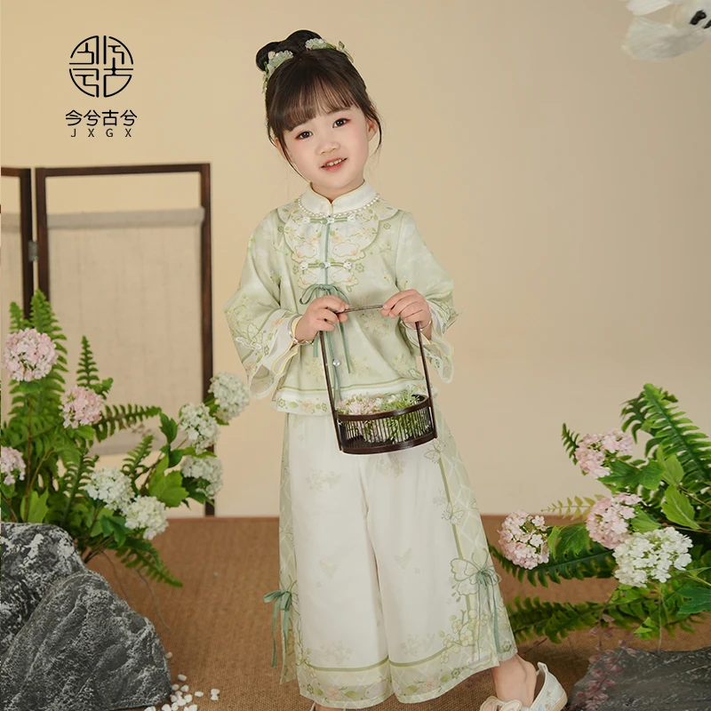 Hanfu Girls 2024 Spring And Autumn Cheongsam Set Baby Chinese Wind Pants Wide-leg Trousers Ancient Chinese New Chinese Style