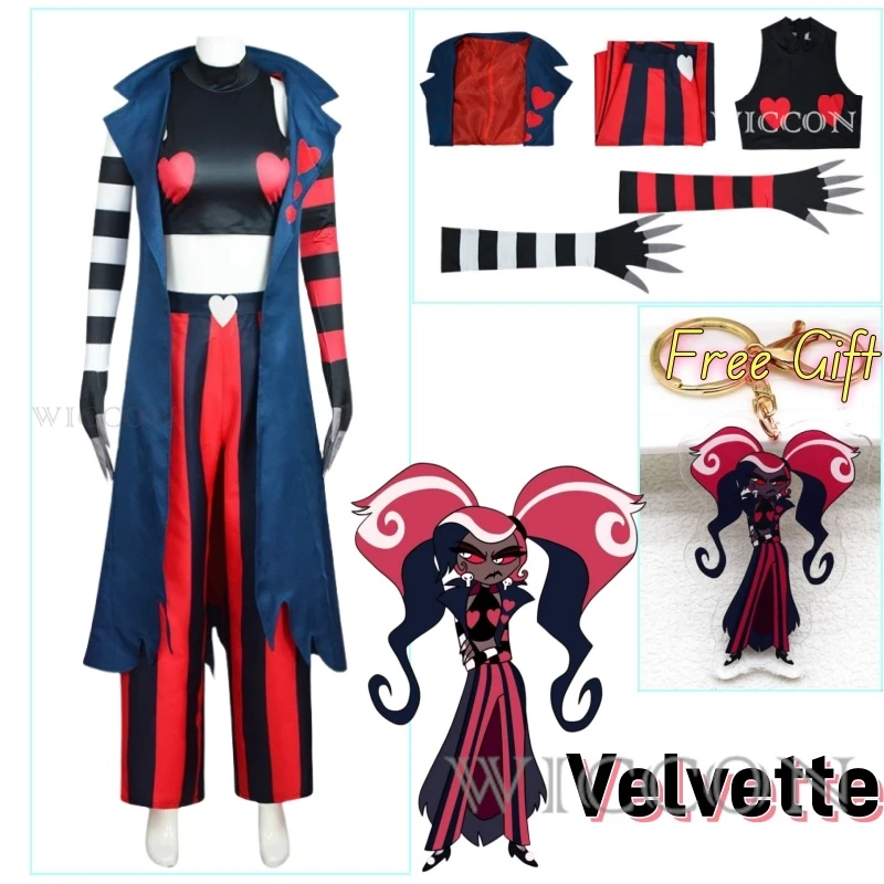 Velvette Cosplay Costume Clothes Uniform Cosplay Hazbin Cosplay Demon Pendant Free Gift Halloween Party Woman Unisex Set