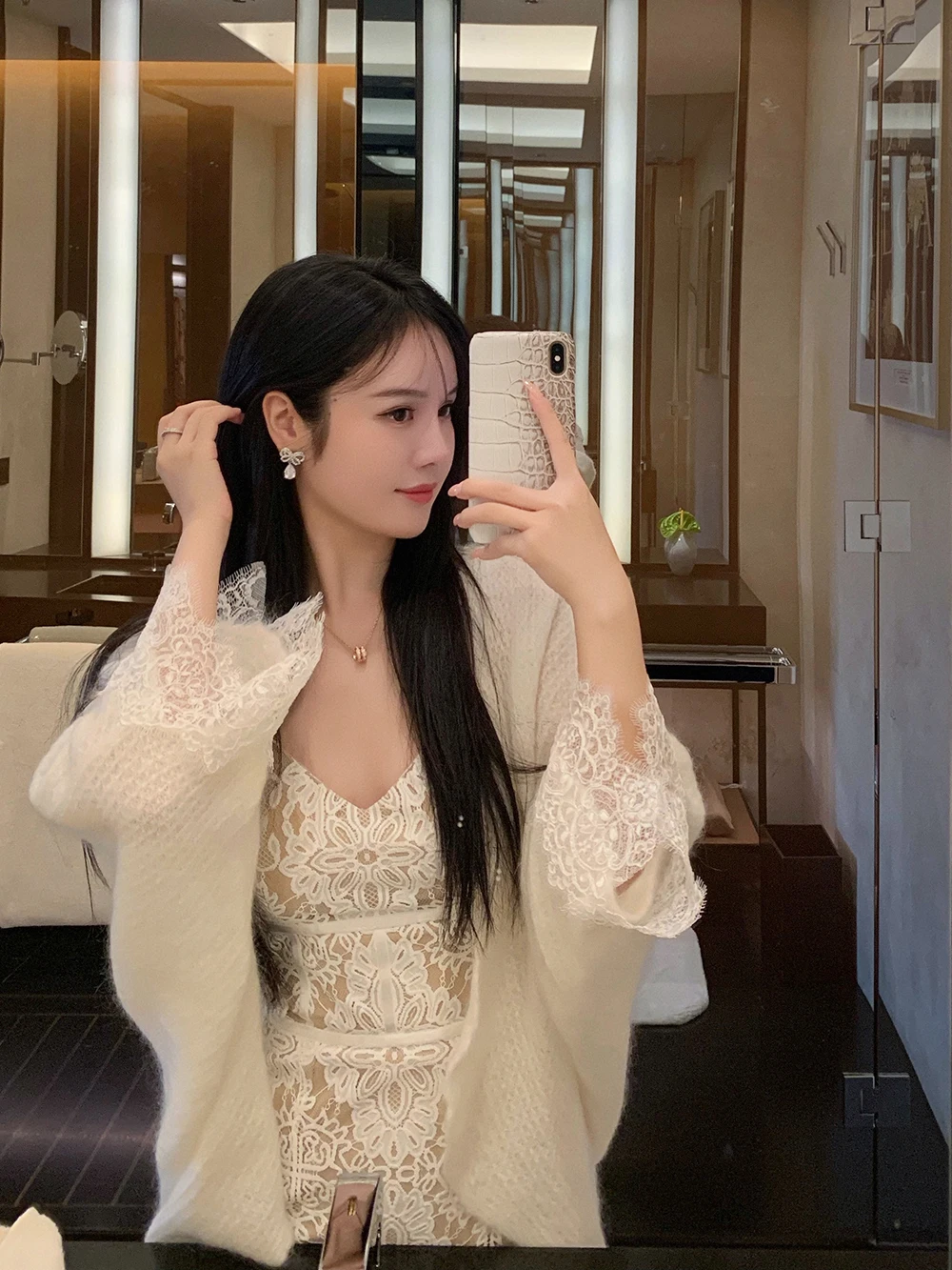 

Swan Knitted Woolen Cardigan Sister's Lazy Sle Outerwear Comfortable Fit Long Sve Color Commute Faion