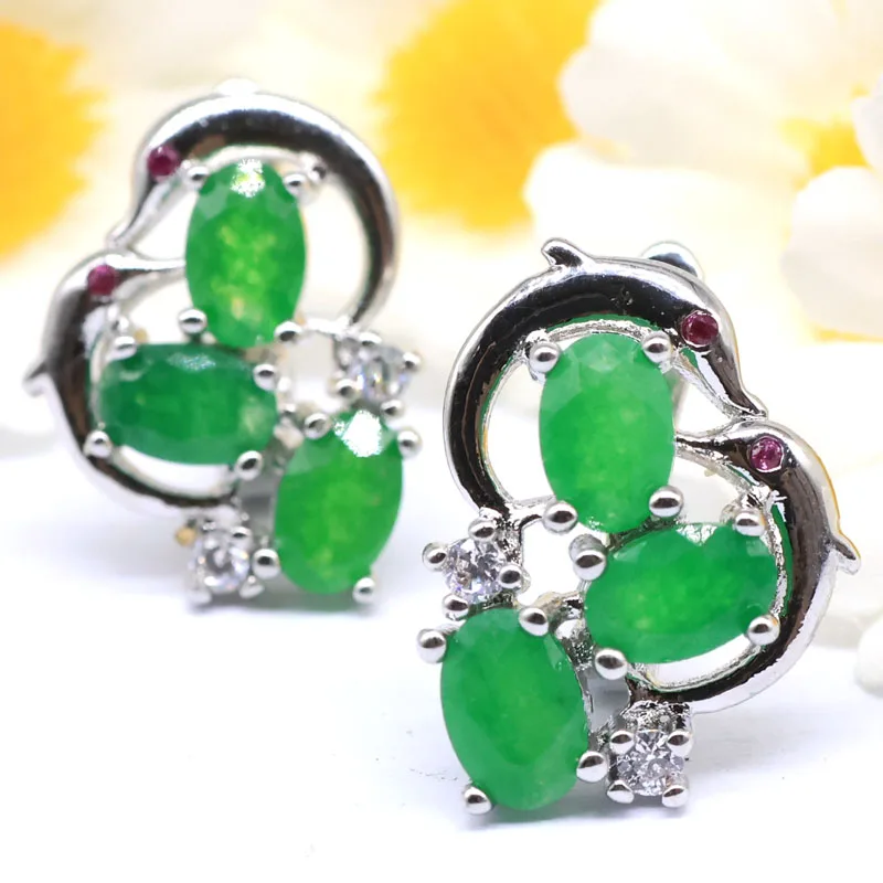 Buy 5 Get 1 Free 18x14mm Highly Recommend Real Green Emerald Red Ruby CZ Women Present Silver Plated Earrings