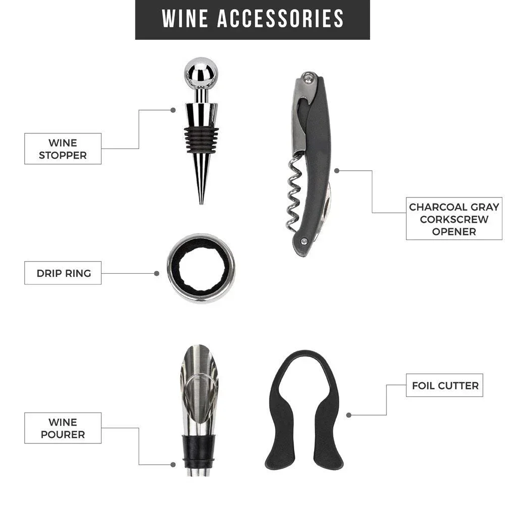 Deluxe Wine Opener Accessories Gift Tools Set  with Waiters Corkscrew 5 Piece Bottle Opening Kit