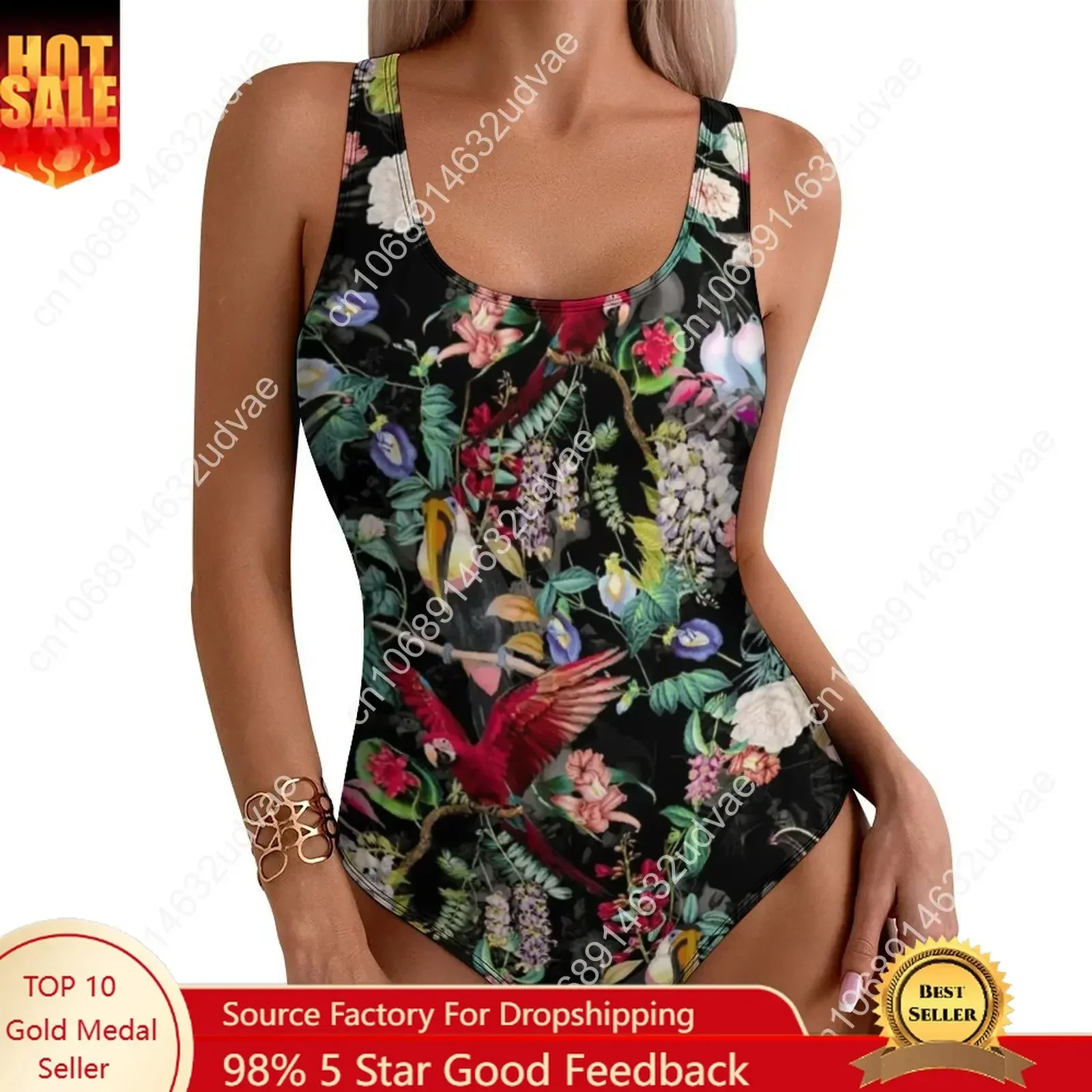 Red Parrot Swimsuit Tropical Floral Print Push Up Swimwear One-Piece Holiday Pool Bathing Suits Swimsuits Graphic Beach Outfits