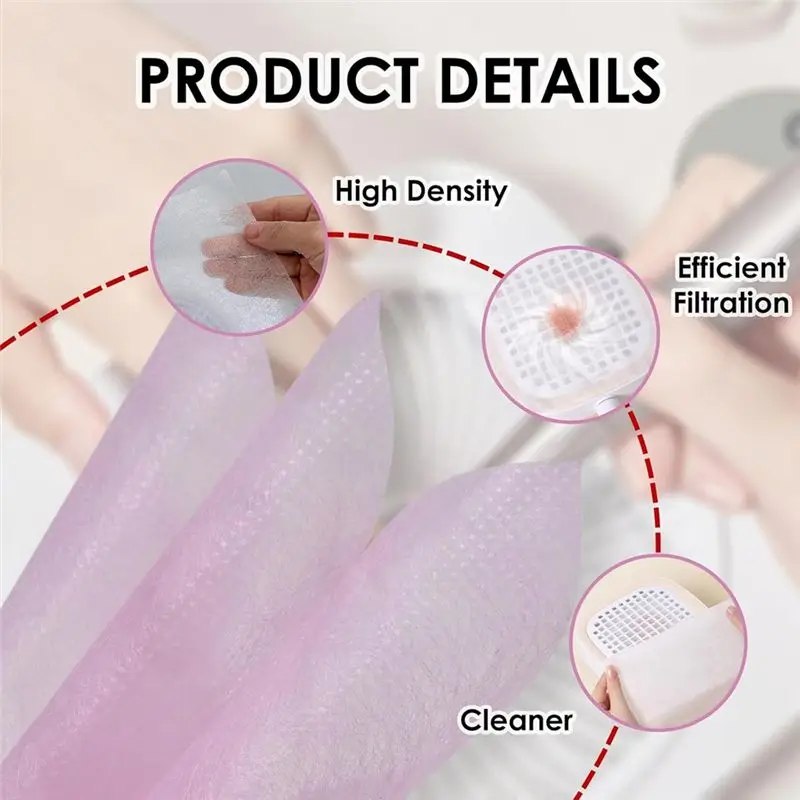 TFTP-فلتر مكنسة الغبار القابل للتصرف 300 قطعة من منظف الغبار، ورق فلتر بديل لمستلزمات تكنولوجيا الأظافر باللون الوردي