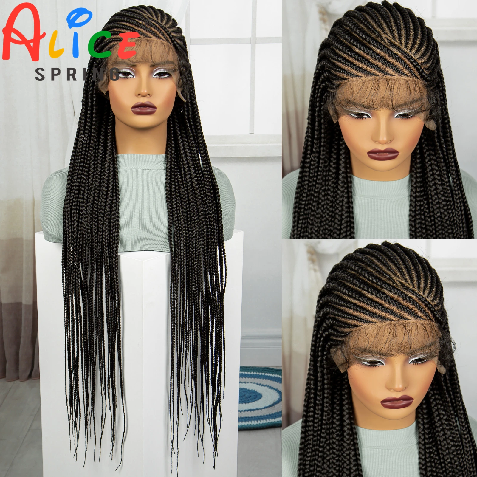 Cornrow Braided Wigs 36 Inches Synthetic Full Lace Knotless Braids Wig for Black Women Straight Braiding Hair Wig with Baby Hai