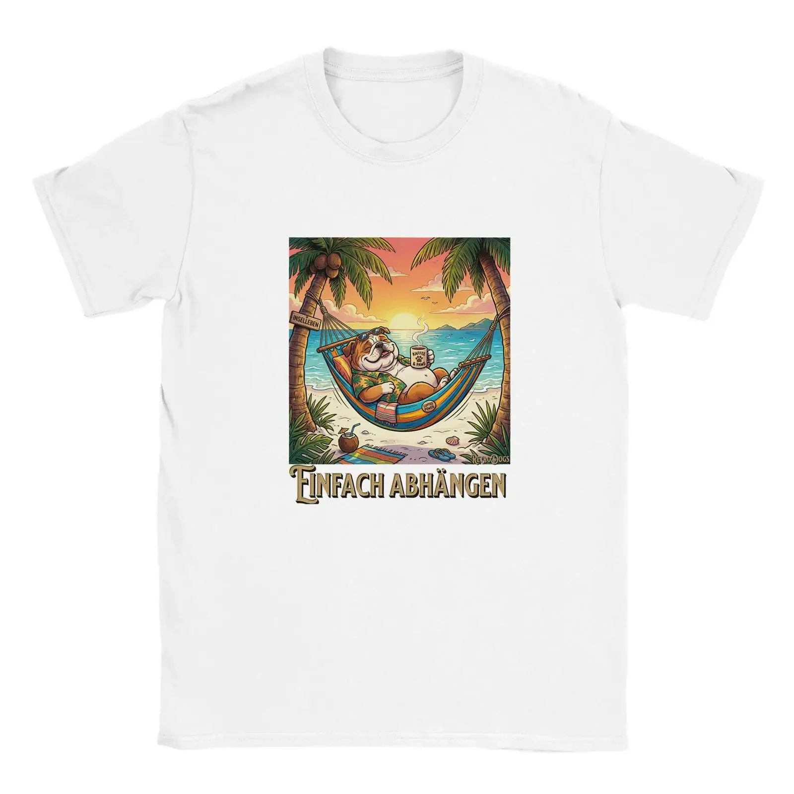 Classic unisex T shirt with dog in a hammock vintage Washed Stylish Breathable Comfortable designer clothes Stretched fashion