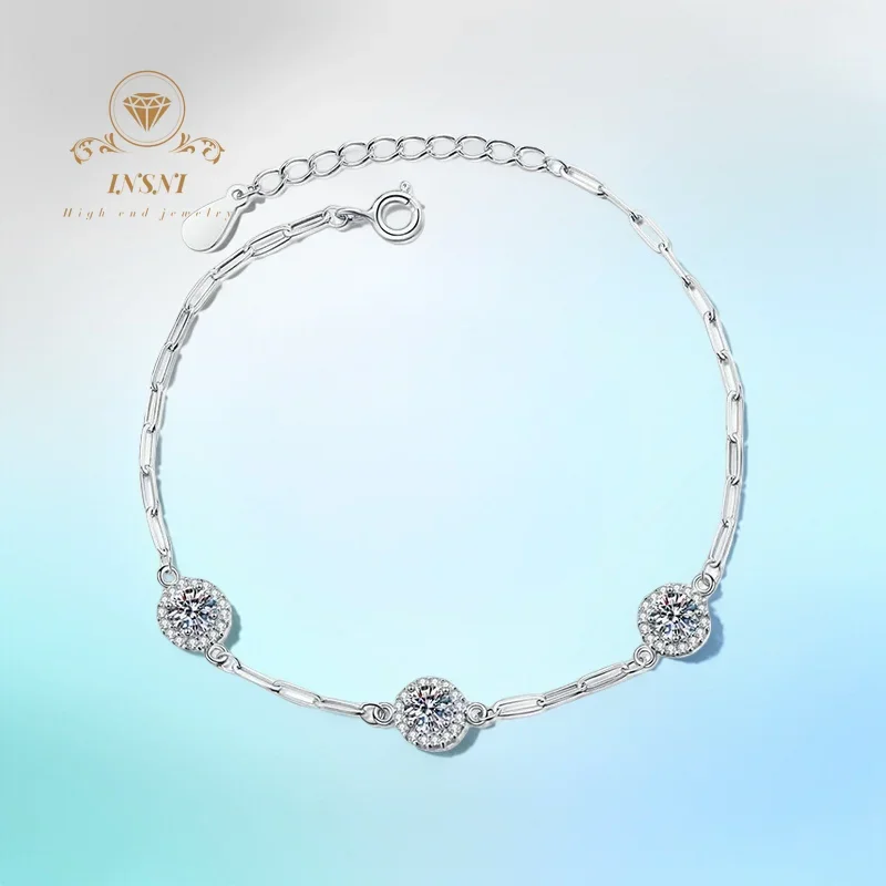 

1.5ct D Color Moissanite S925 Silver Classic Round Baguette Bracelet GBA Certified Elegant Versatile Women's Trendy Accessories