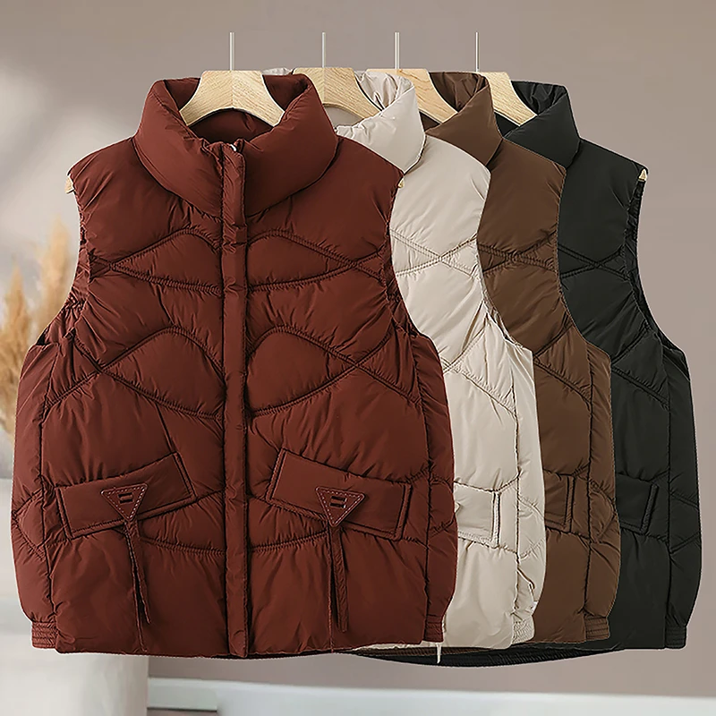 

Down Cotton Women's Vest New Fashion Waistcoat Versatile Autumn Winter Solid Color Waistcoat Warm Jacket Women's Vest