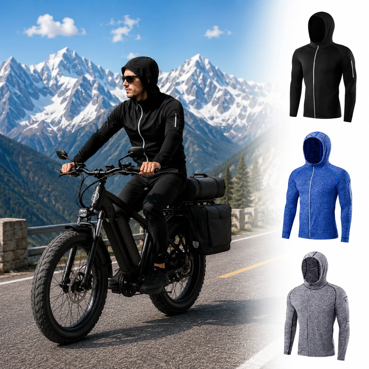 Reflective Men‘s Hooded Running Jacket, Windproof Quick Dry Sports Hoodie, E-Bike E-MTB Electric Bike Cycling Touring Jersey