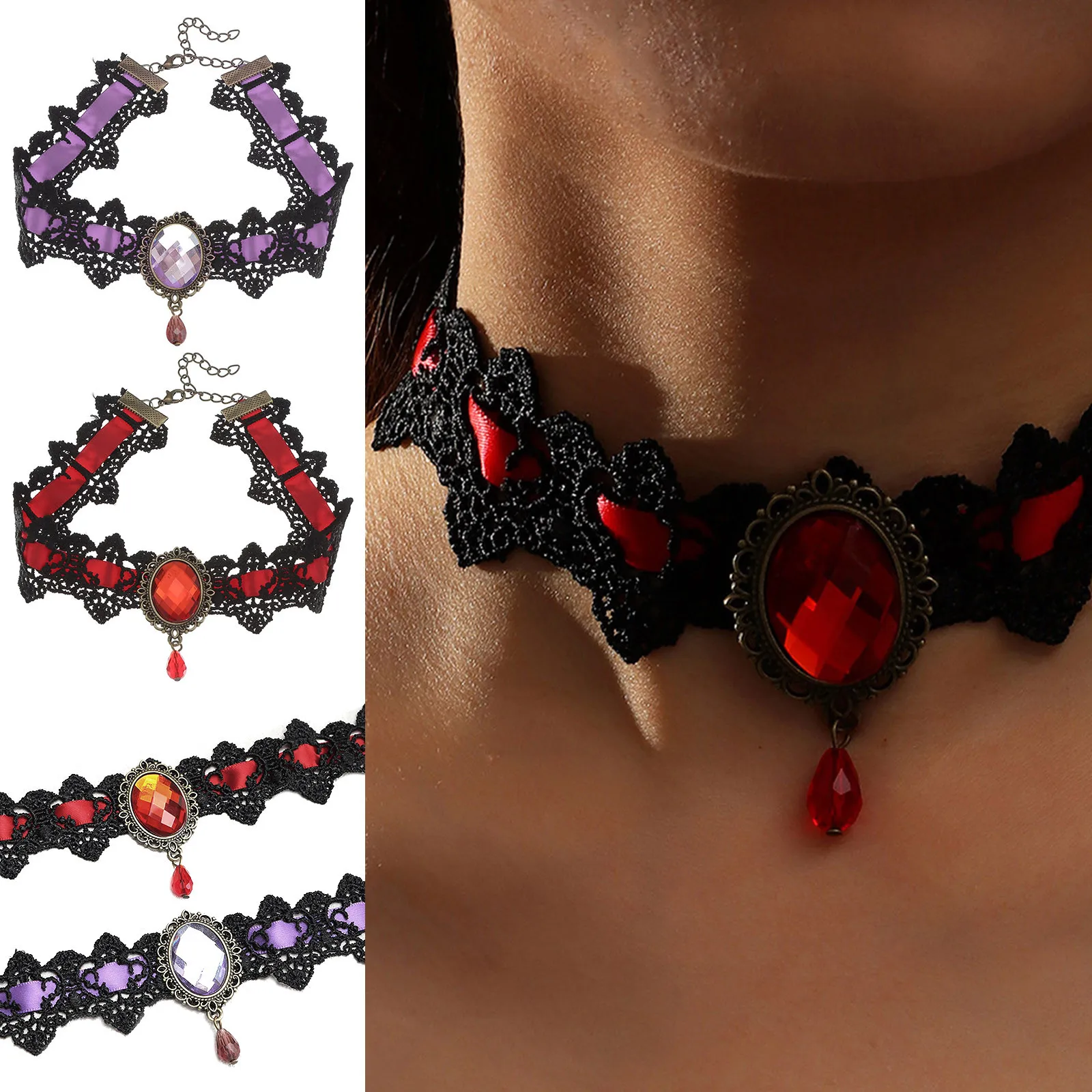 

Halloween Cosplay Lace Necklace Halloween Necklace Ladies Gothic Punk Style Vintage Sexy Fashion Holiday Commemorative Gift