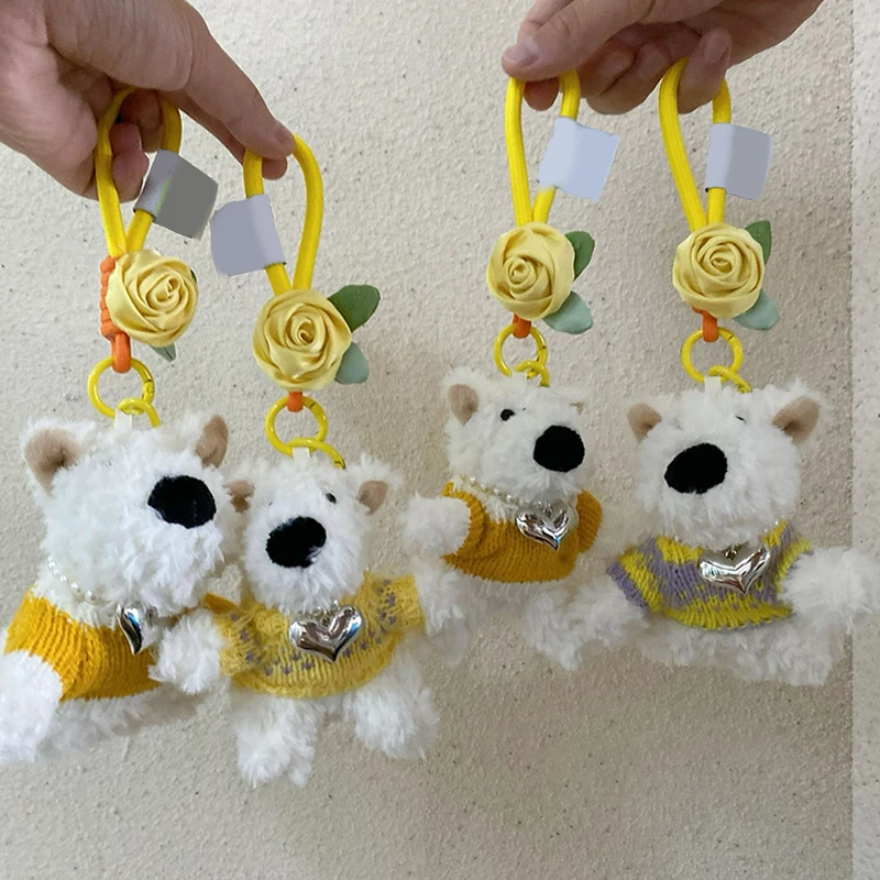 Lindo juguete de peluche de cachorro de falda dulce, muñeco de peluche de dibujos animados, llavero de perro pequeño de peluche Kawaii, llavero de mosquetón, decoración colgante de mochila