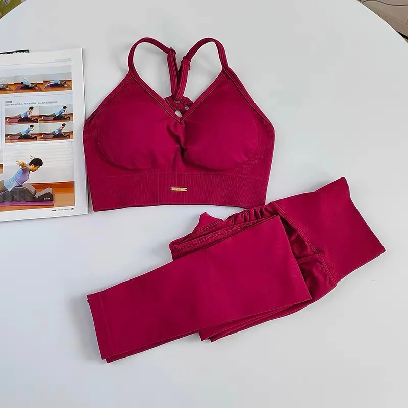 Women Seamless 2Pcs Yoga Set Padded Push Up Bra High Waist Peach Butt Leggings Tummy Control Squat Proof Gym Activewear