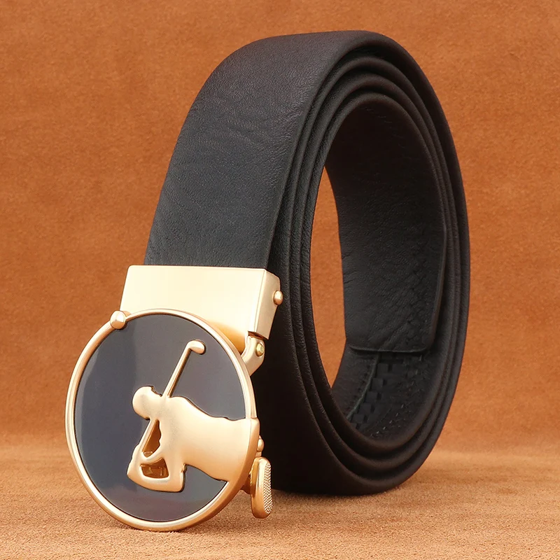 

High Quality Wide belts for men 3.5 cm wide classic round buckle golf automatic buckle formal designer leather belt for men
