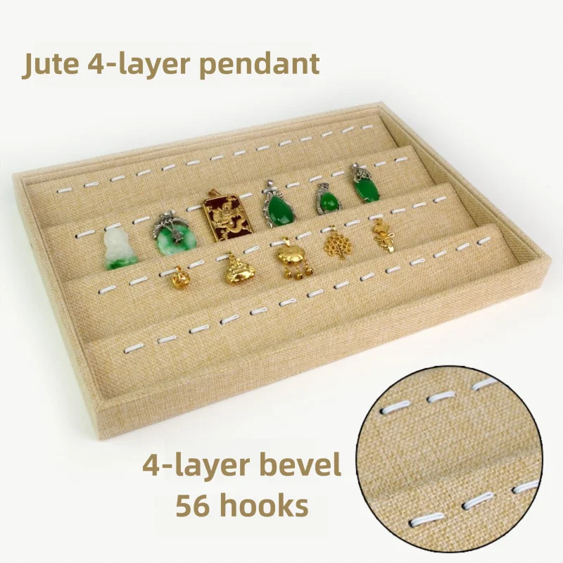 Baki Pajangan Perhiasan Linen Elegan untuk Cincin Anting Kalung Liontin Gelang, Kotak Hadiah untuk Pernikahan/Butik/Organizer Rumah