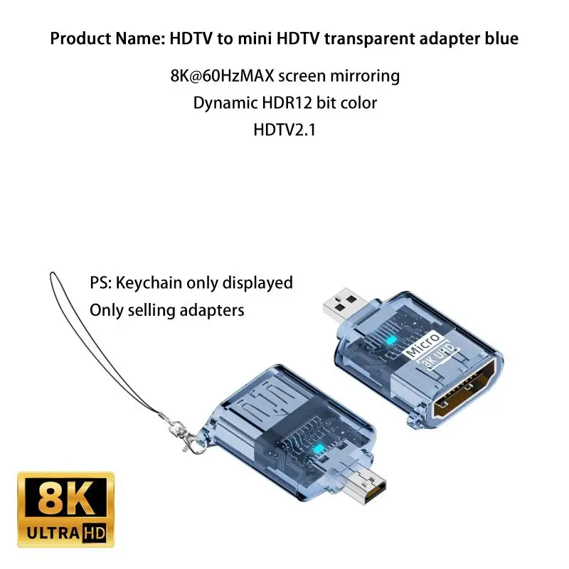 

Адаптер Mini HDTV - Micro HDTV 8K@60Hz, удлинительный кабель-конвертер видео и аудио (штекер-гнездо) HDR 48Gbps для телевизора и проектора