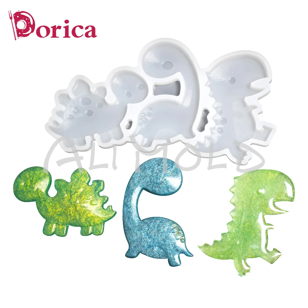 Dorica Dinosaurs Resin Epoxy Silicone Mold Diy Chocolate  Rattle Shaker Lollipop Mould Cake Decorating Tools Kitchen Bakeware