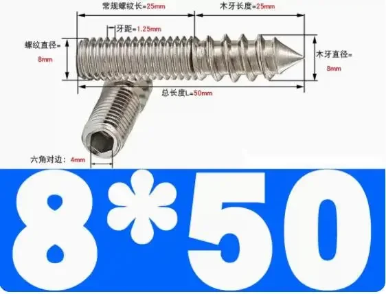 304 aço inoxidável hexágono soquete parafuso conjunto, Cabeça dupla apontou cauda rosca, Uma extremidade auto tocando parafuso, M4, M5, M6, M8, M10