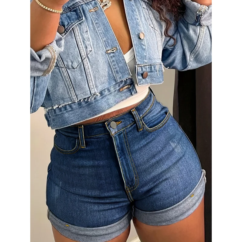 جينز نسائي بخصر خوخي موضة;جينز قصير مثير ومتعدد الاستخدامات للنساء;جينز قصير للنساء #6