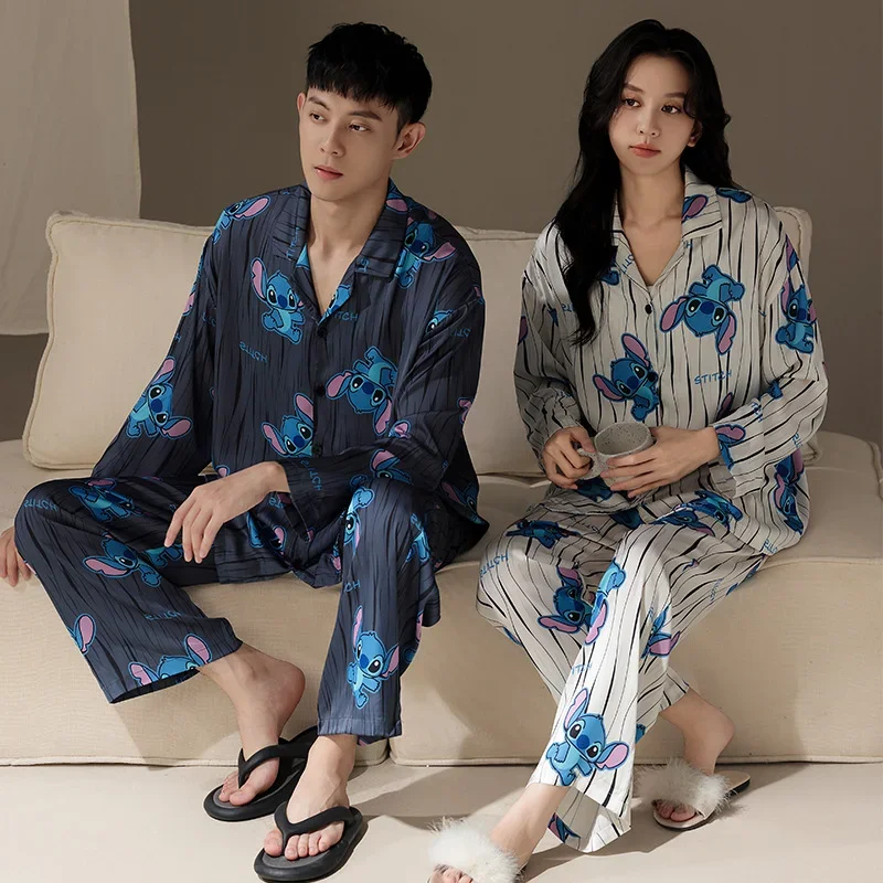 Disney Couple Pajamas Spring Casual Comfort Two-piece Set Stitch Homewear Disney Homewear Cartoon Stitch Couple Pajamas