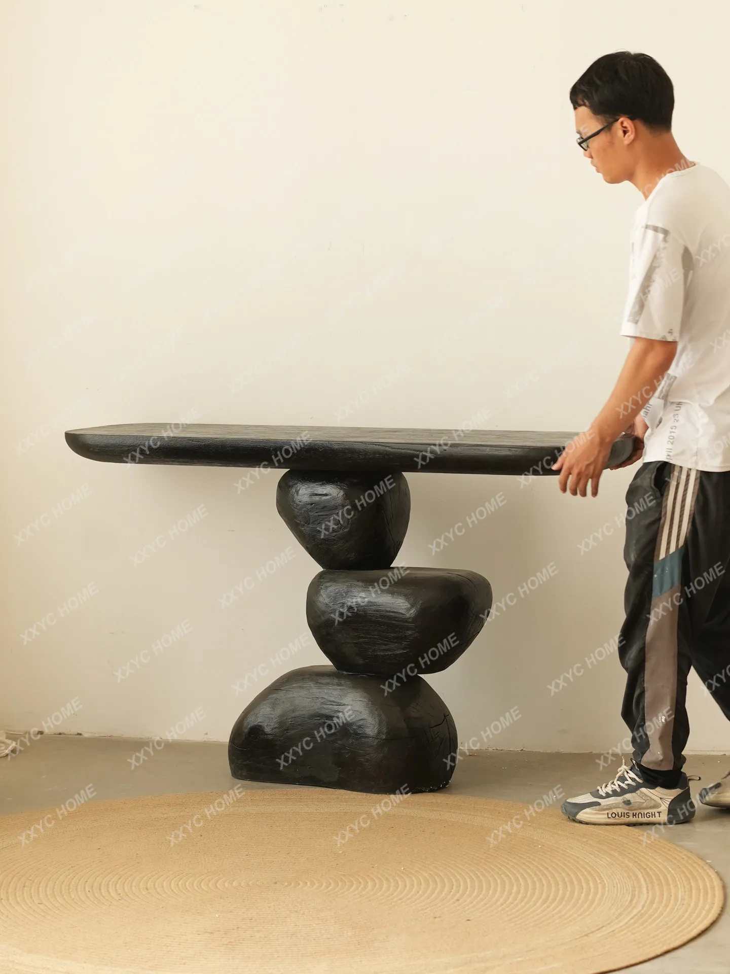 Solid wood entrance table entry corridor aisle decorative entrance platform goose warm stone entrance case